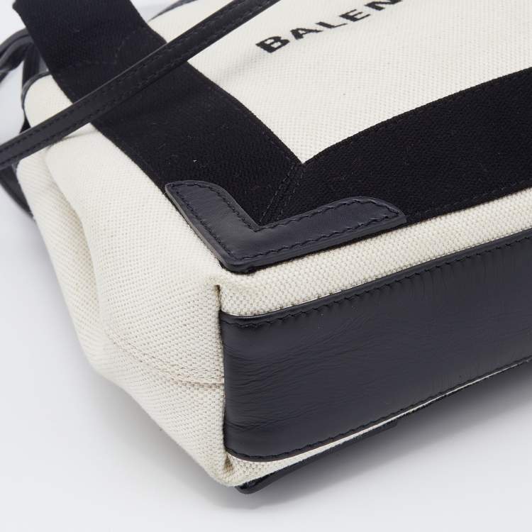 Pre Owned Balenciaga Black/Beige Leather and Canvas XS Cabas Tote