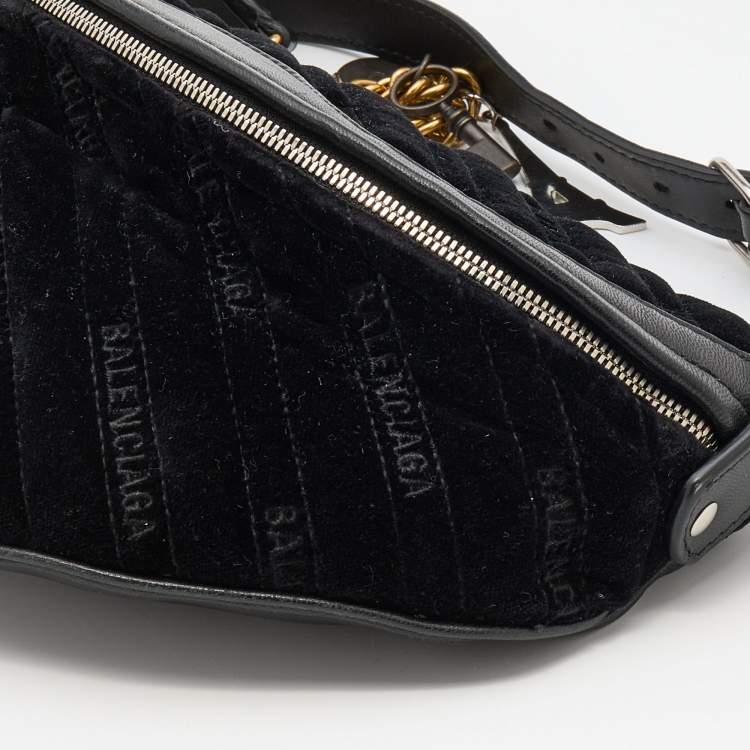 Pre Owned Balenciaga Black Velvet and Leather Souvenir Belt Bag