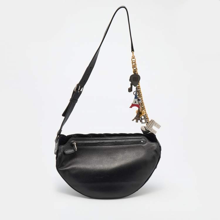Pre Owned Balenciaga Black Velvet and Leather Souvenir Belt Bag