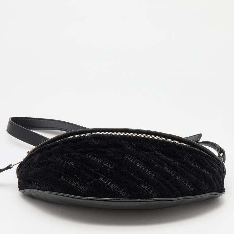 Pre Owned Balenciaga Black Velvet and Leather Souvenir Belt Bag