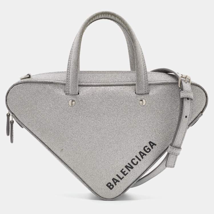 Balenciaga Silver Glitter Triangle Duffle Shoulder Bag | TLC