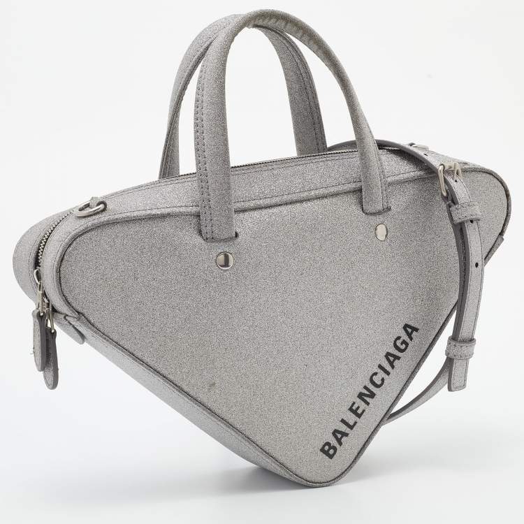 Pre Owned Balenciaga Silver Glitter XS Triangle Duffle Shoulder Bag