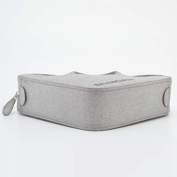 Pre Owned Balenciaga Silver Glitter XS Triangle Duffle Shoulder Bag