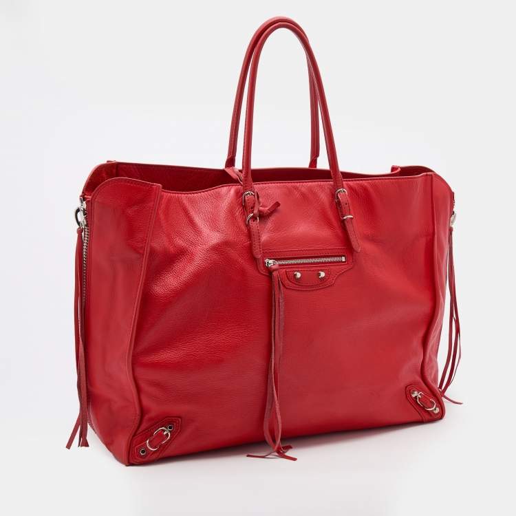 Pre Owned Balenciaga Red Leather Papier A4 Tote 