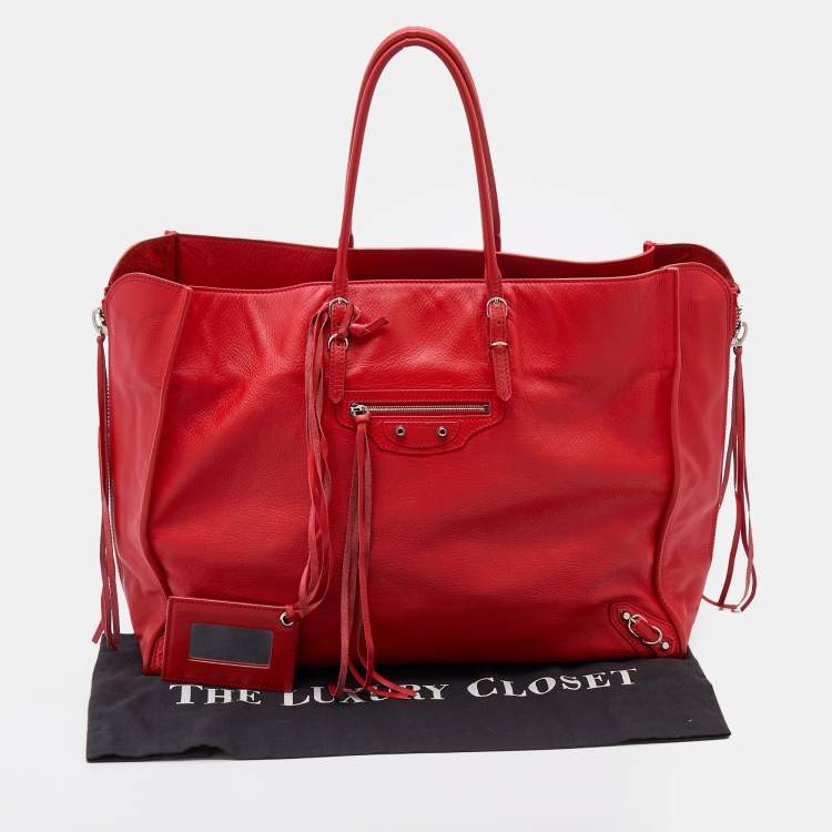 Pre Owned Balenciaga Red Leather Papier A4 Tote 