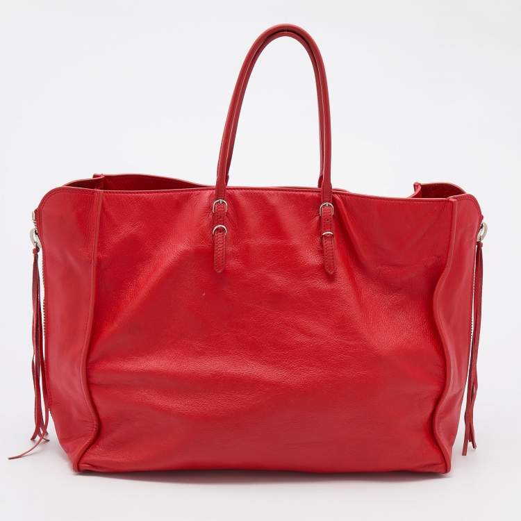 Pre Owned Balenciaga Red Leather Papier A4 Tote 