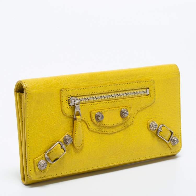 Pre Owned Balenciaga Curry Leather City Flap Continental Wallet