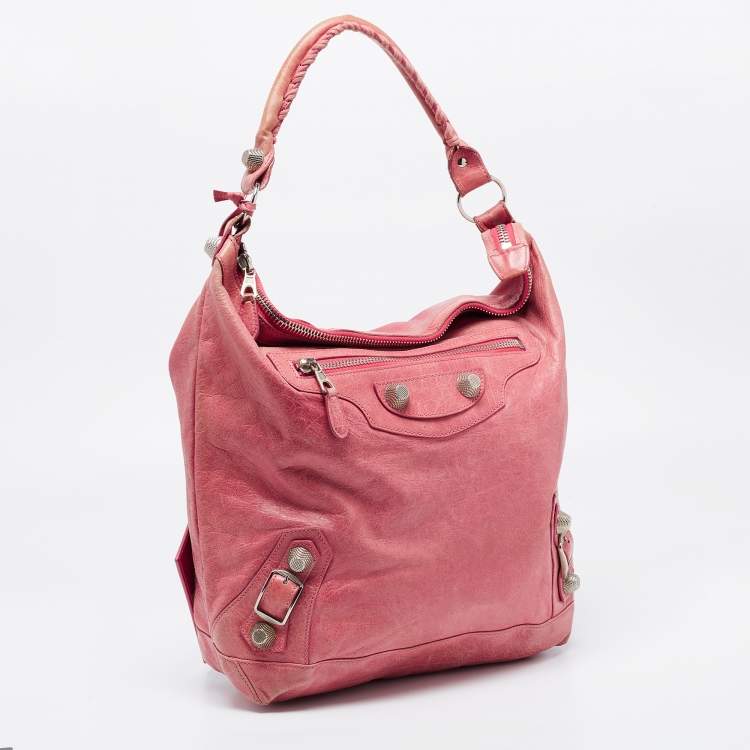 Pre Owned Balenciaga Light Pink Leather GSH Day Hobo