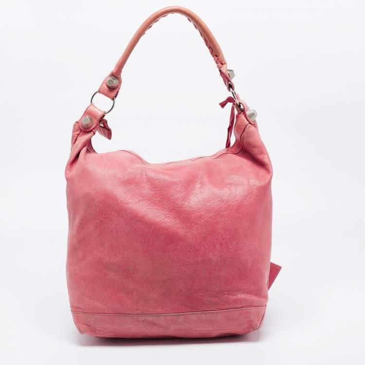 Pre Owned Balenciaga Light Pink Leather GSH Day Hobo