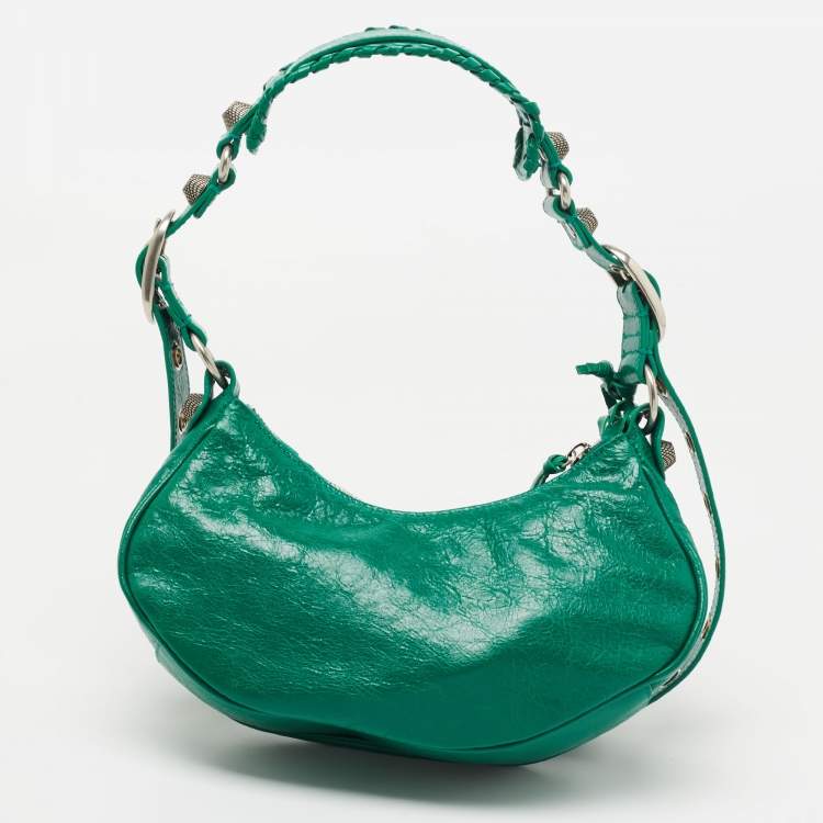 Pre Owned Balenciaga Green Leather XS Le Cagole Hobo