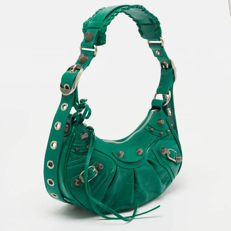 Pre Owned Balenciaga Green Leather XS Le Cagole Hobo