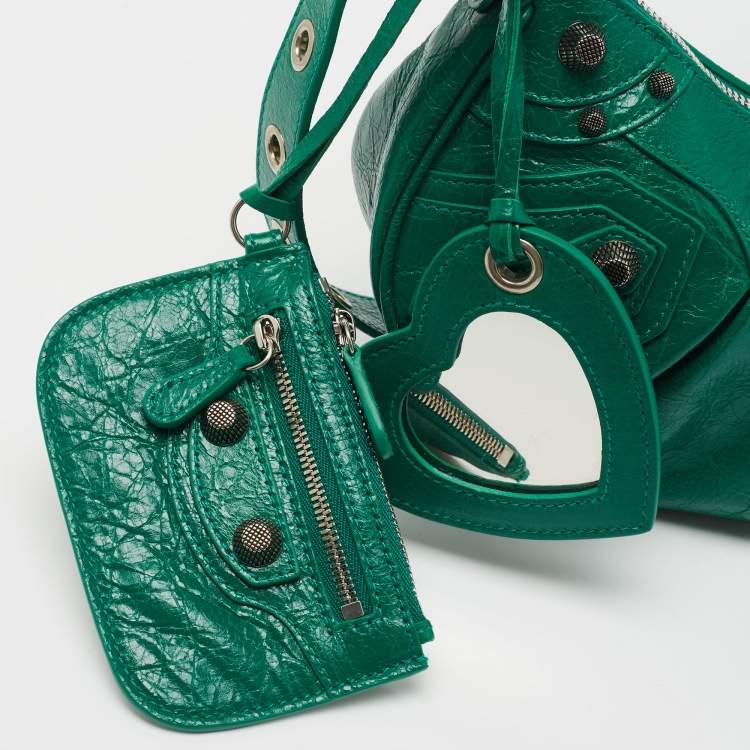 Pre Owned Balenciaga Green Leather XS Le Cagole Hobo