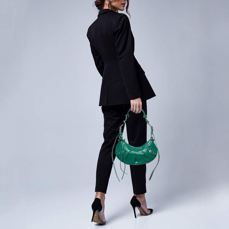 Pre Owned Balenciaga Green Leather XS Le Cagole Hobo