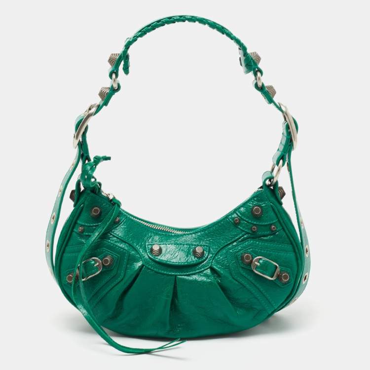 Pre Owned Balenciaga Green Leather XS Le Cagole Hobo