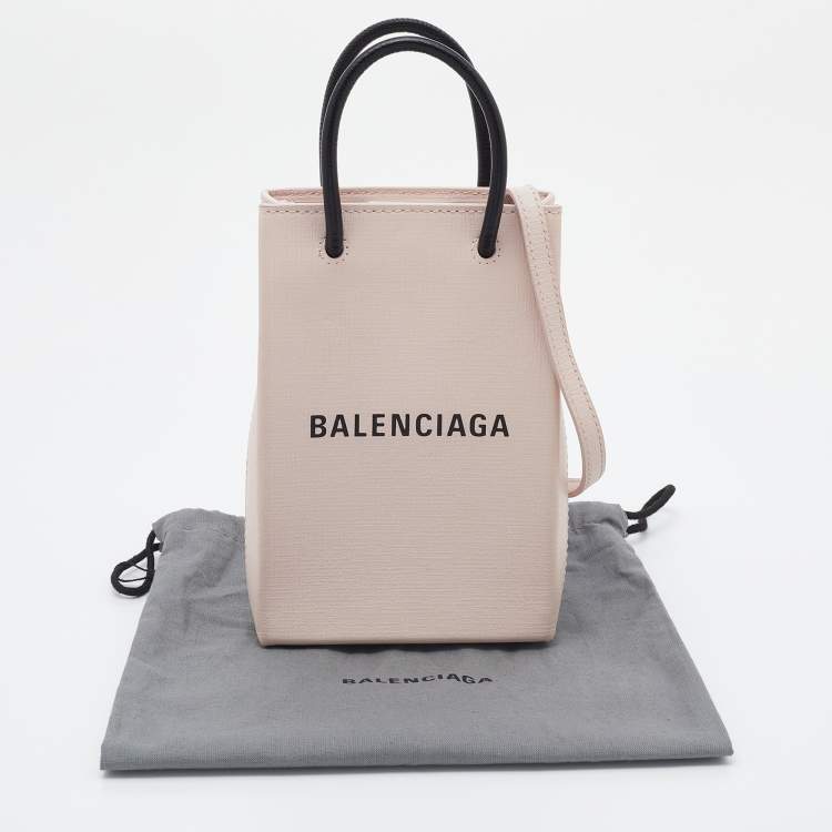 Pre Owned Balenciaga Light Pink Leather Shopping Phone Holder Bag