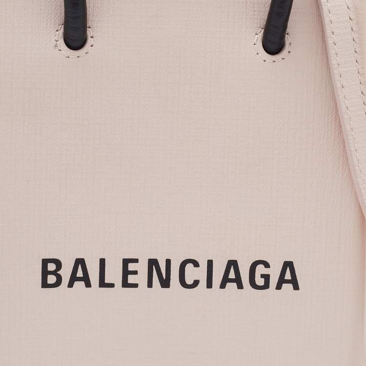 Pre Owned Balenciaga Light Pink Leather Shopping Phone Holder Bag