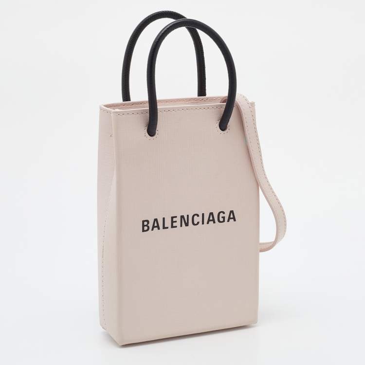 Pre Owned Balenciaga Light Pink Leather Shopping Phone Holder Bag