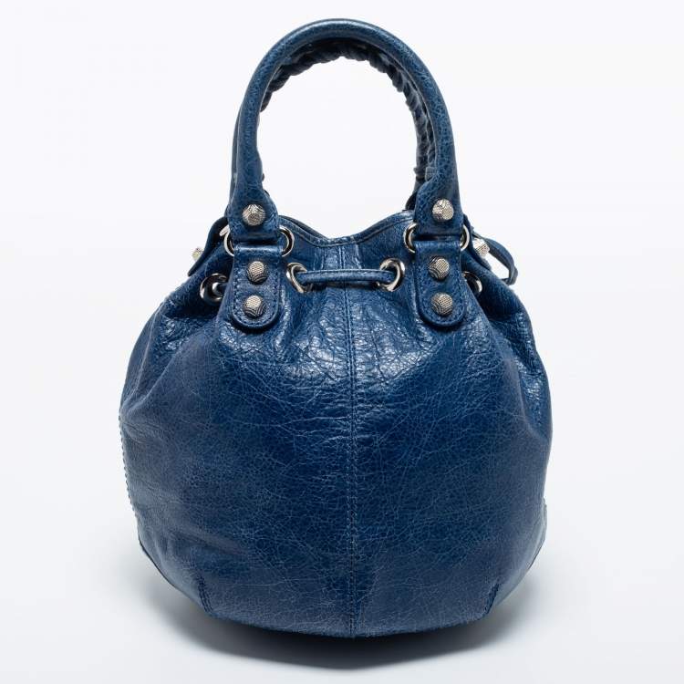 Pre Owned Balenciaga Blue Leather Pompon GSH Hobo