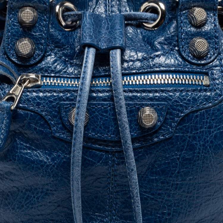 Pre Owned Balenciaga Blue Leather Pompon GSH Hobo