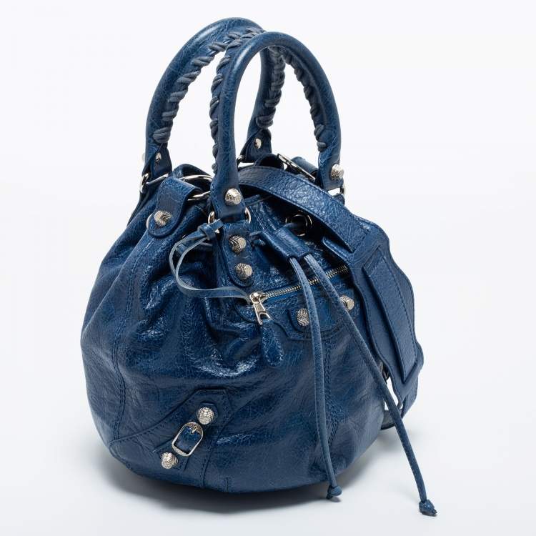 Pre Owned Balenciaga Blue Leather Pompon GSH Hobo