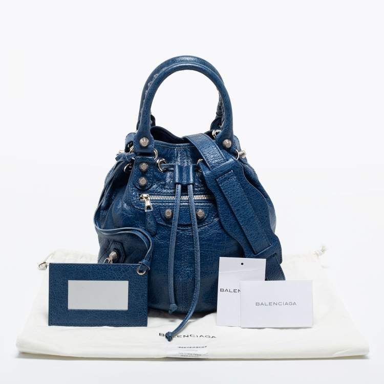 Pre Owned Balenciaga Blue Leather Pompon GSH Hobo