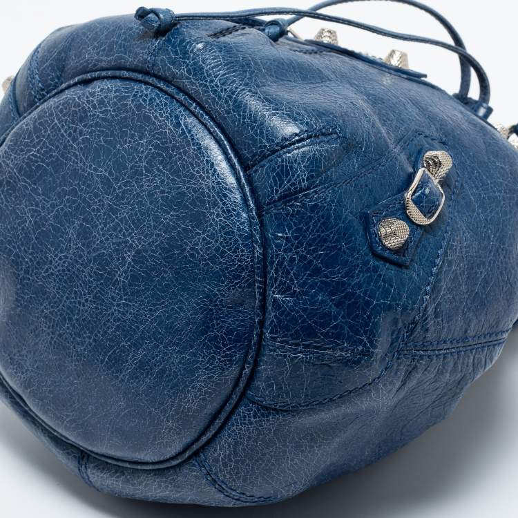Pre Owned Balenciaga Blue Leather Pompon GSH Hobo