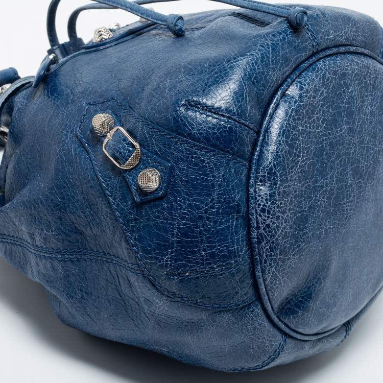 Pre Owned Balenciaga Blue Leather Pompon GSH Hobo