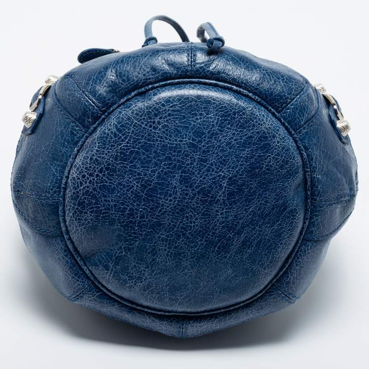 Pre Owned Balenciaga Blue Leather Pompon GSH Hobo