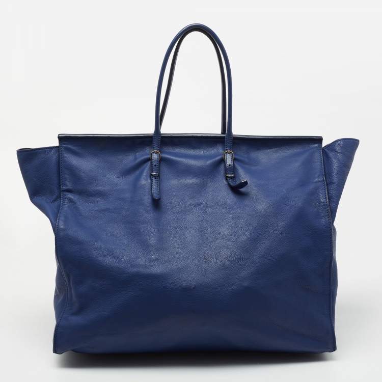 Pre Owned Balenciaga Dark Blue Leather Papier A4 Tote