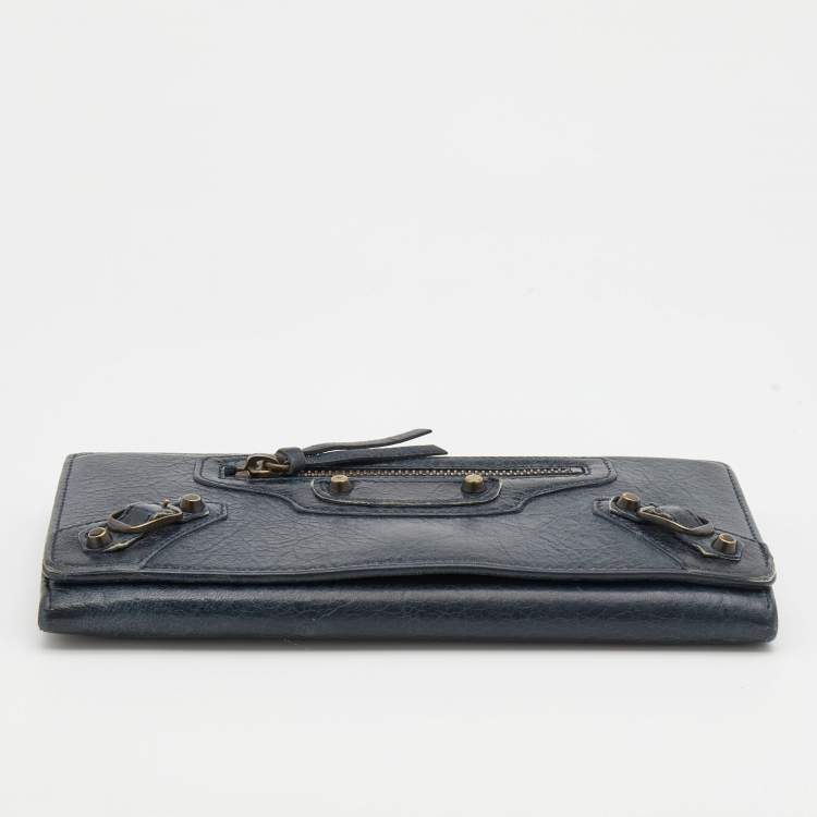 Pre Owned Balenciaga Blue Leather Classic Hardware Money Wallet