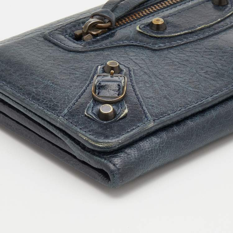 Pre Owned Balenciaga Blue Leather Classic Hardware Money Wallet