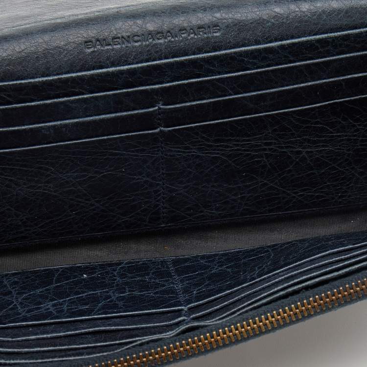 Pre Owned Balenciaga Blue Leather Classic Hardware Money Wallet