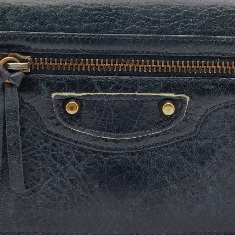 Pre Owned Balenciaga Blue Leather Classic Hardware Money Wallet