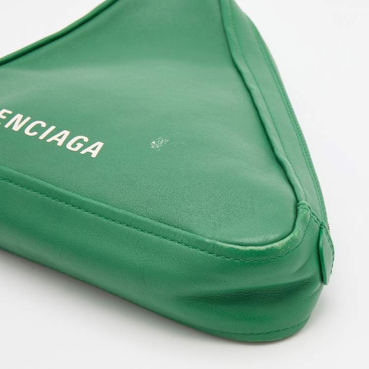 Pre Owned Balenciaga Green Leather Triangle Zip Clutch
