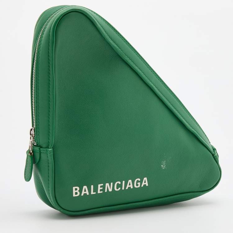 Pre Owned Balenciaga Green Leather Triangle Zip Clutch