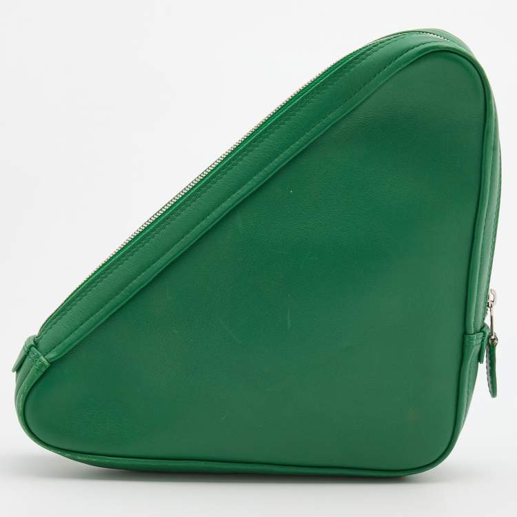 Pre Owned Balenciaga Green Leather Triangle Zip Clutch