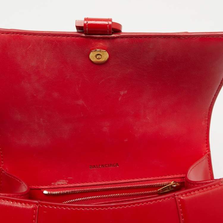 Pre Owned Balenciaga Red Leather Hourglass Top Handle Bag