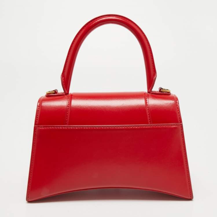 Pre Owned Balenciaga Red Leather Hourglass Top Handle Bag
