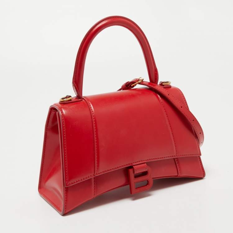 Pre Owned Balenciaga Red Leather Hourglass Top Handle Bag
