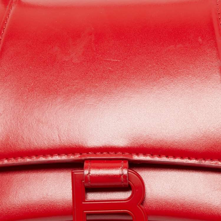 Pre Owned Balenciaga Red Leather Hourglass Top Handle Bag