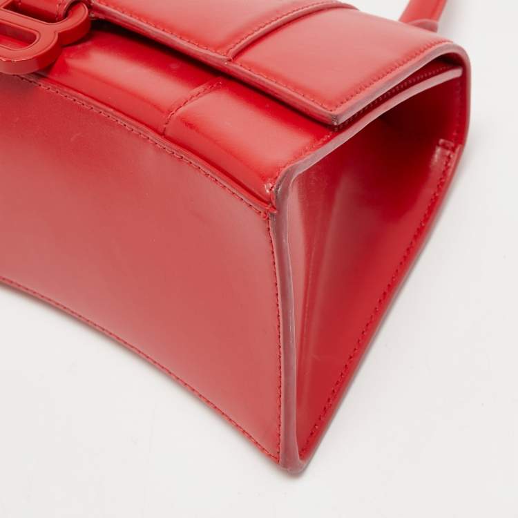 Pre Owned Balenciaga Red Leather Hourglass Top Handle Bag