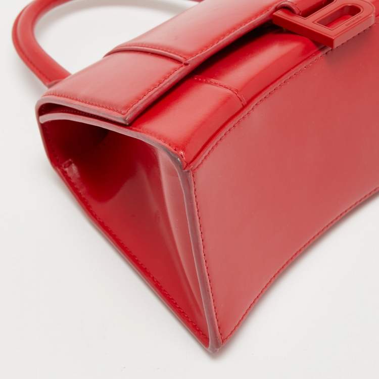 Pre Owned Balenciaga Red Leather Hourglass Top Handle Bag