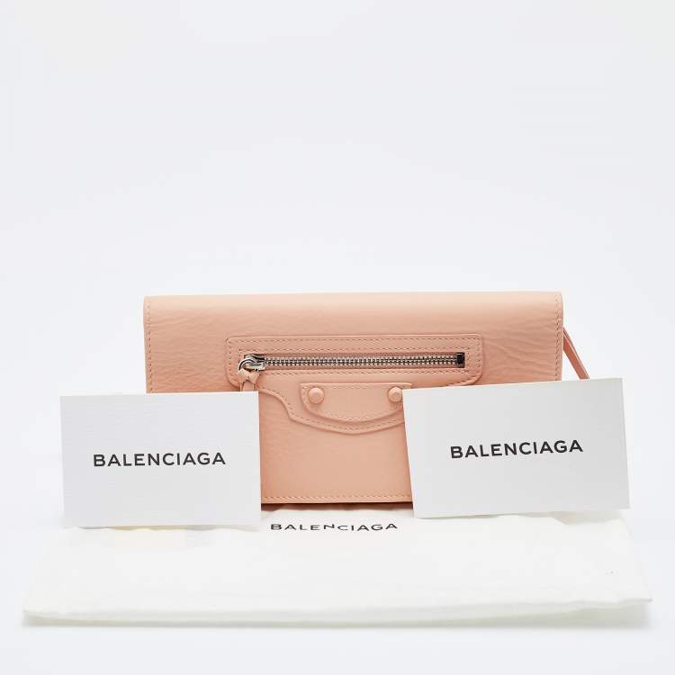 Pre Owned Balenciaga Peach Leather Classic Continental Wallet
