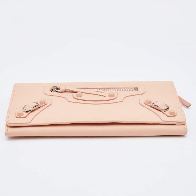 Pre Owned Balenciaga Peach Leather Classic Continental Wallet