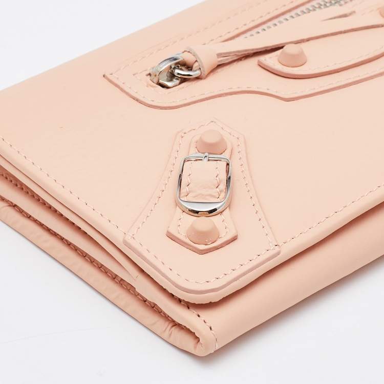Pre Owned Balenciaga Peach Leather Classic Continental Wallet