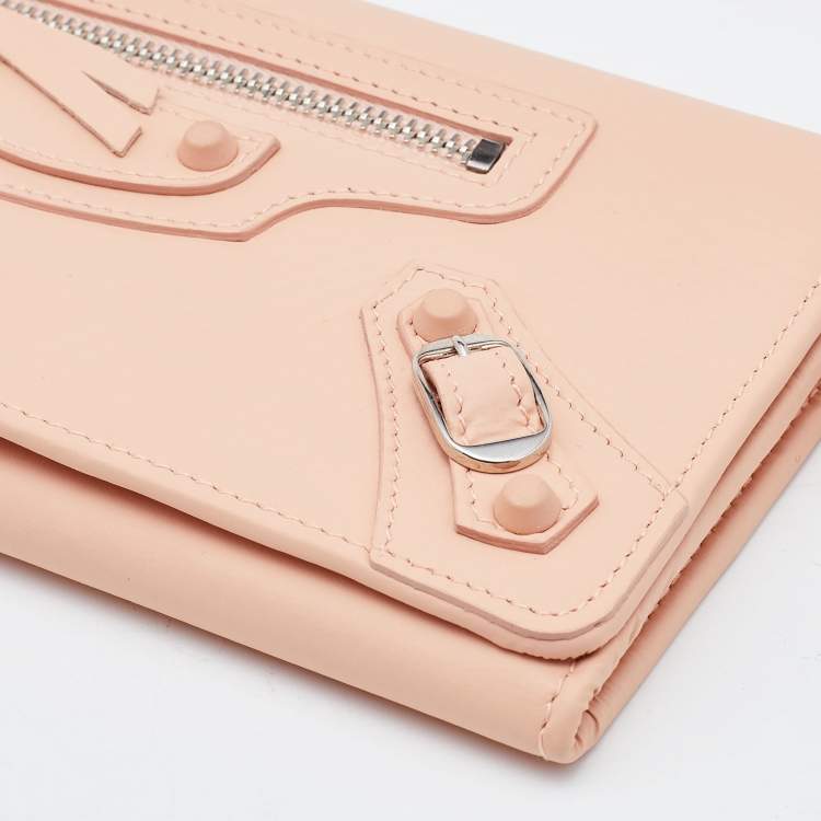 Pre Owned Balenciaga Peach Leather Classic Continental Wallet