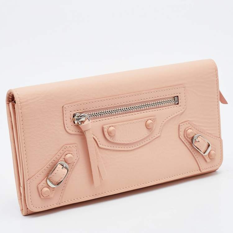 Pre Owned Balenciaga Peach Leather Classic Continental Wallet
