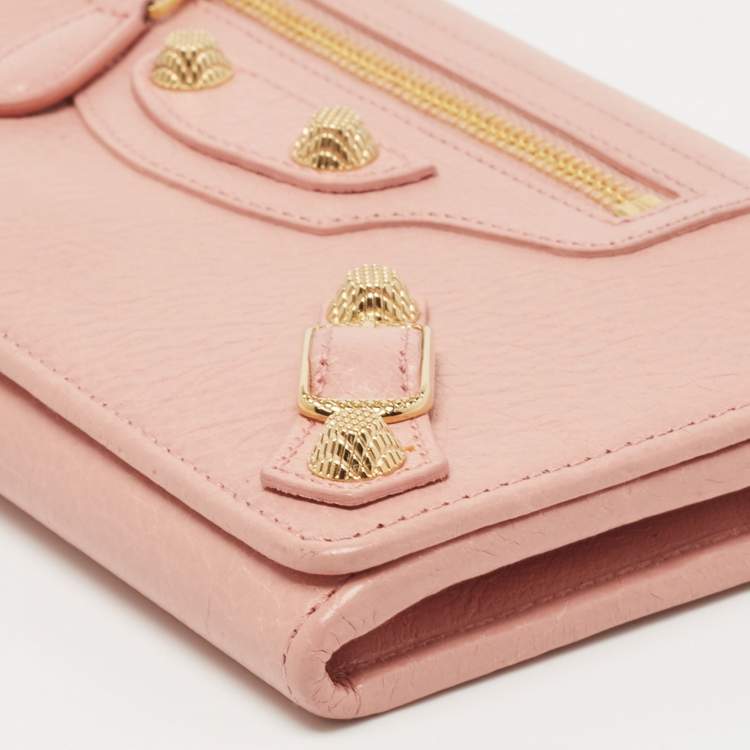 Pre Owned Balenciaga Light Pink Leather Classic Continental Wallet