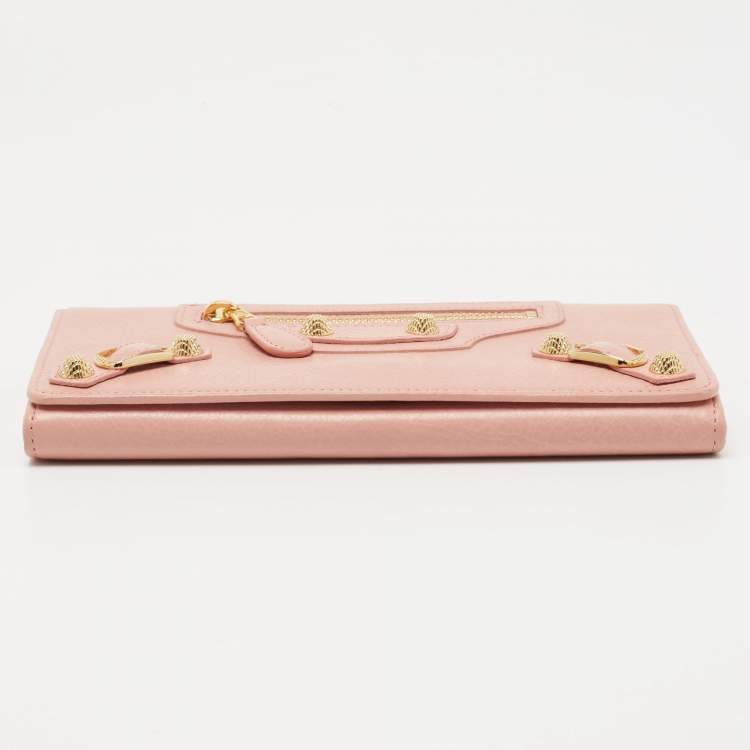Pre Owned Balenciaga Light Pink Leather Classic Continental Wallet