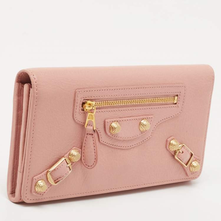 Pre Owned Balenciaga Light Pink Leather Classic Continental Wallet